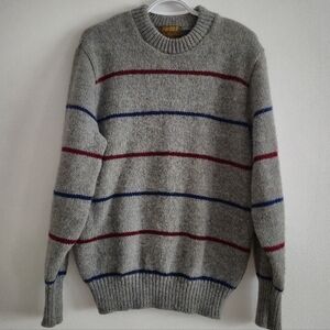 Vintage Tundra Wool Sweater Gray Striped Crew Neck Knit Men's L / Women's XL